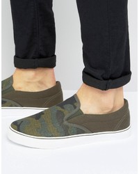 olivgrüne bedruckte Slip-On Sneakers