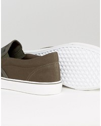 olivgrüne bedruckte Slip-On Sneakers von Brave Soul