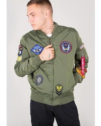 olivgrüne bestickte Bomberjacke von Alpha Industries