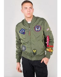 olivgrüne bestickte Bomberjacke von Alpha Industries