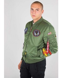 olivgrüne bestickte Bomberjacke von Alpha Industries