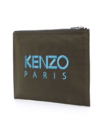 olivgrüne bestickte Clutch Handtasche von Kenzo