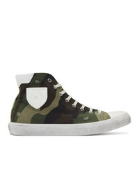 olivgrüne Camouflage hohe Sneakers aus Leder