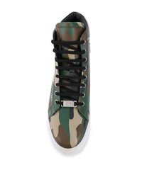 olivgrüne Camouflage hohe Sneakers aus Leder von Philipp Plein