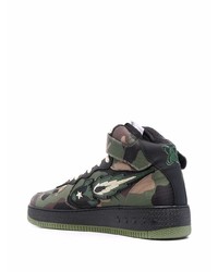 olivgrüne Camouflage hohe Sneakers aus Leder von Enterprise Japan