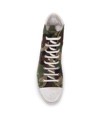 olivgrüne Camouflage hohe Sneakers aus Segeltuch von Saint Laurent