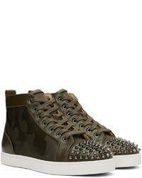 olivgrüne Camouflage hohe Sneakers aus Segeltuch von Christian Louboutin