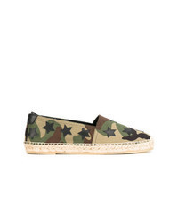 olivgrüne Camouflage Leder Espadrilles