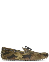olivgrüne Camouflage Leder Mokassins von Car Shoe
