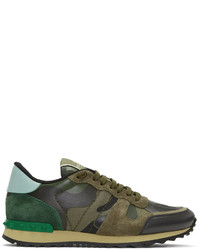 olivgrüne Camouflage Leder niedrige Sneakers