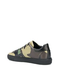 olivgrüne Camouflage Leder niedrige Sneakers von Moschino