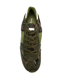 olivgrüne Camouflage Leder niedrige Sneakers von Philippe Model