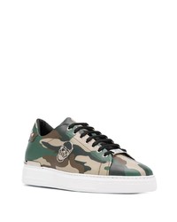 olivgrüne Camouflage Leder niedrige Sneakers von Philipp Plein