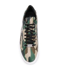 olivgrüne Camouflage Leder niedrige Sneakers von Philipp Plein