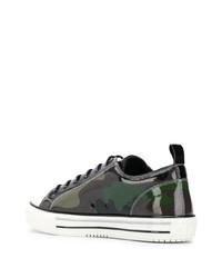 olivgrüne Camouflage Leder niedrige Sneakers von Valentino Garavani