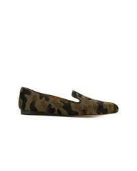 olivgrüne Camouflage Leder Slipper