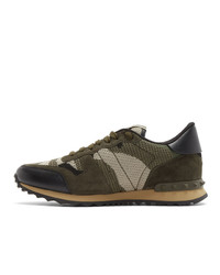 olivgrüne Camouflage Leder Sportschuhe von Valentino