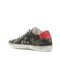olivgrüne Camouflage Segeltuch niedrige Sneakers von Leather Crown