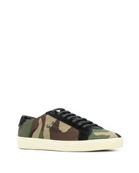 olivgrüne Camouflage Segeltuch niedrige Sneakers von Saint Laurent