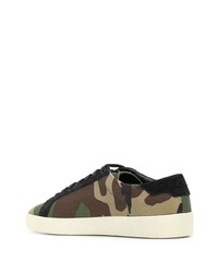 olivgrüne Camouflage Segeltuch niedrige Sneakers von Saint Laurent