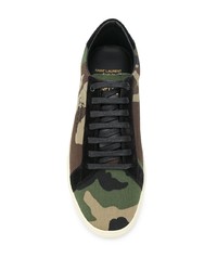 olivgrüne Camouflage Segeltuch niedrige Sneakers von Saint Laurent