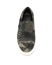 olivgrüne Camouflage Slip-On Sneakers aus Wildleder von Jimmy Choo