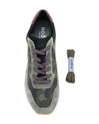 olivgrüne Camouflage Wildleder niedrige Sneakers von Hogan