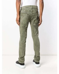 olivgrüne enge Jeans mit Destroyed-Effekten von Philipp Plein