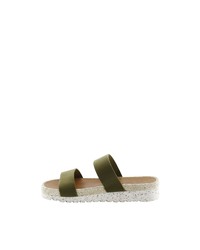 olivgrüne flache Sandalen aus Leder von BearPaw