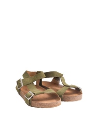 olivgrüne flache Sandalen aus Leder von Haflinger