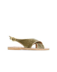 olivgrüne flache Sandalen aus Wildleder von Ancient Greek Sandals
