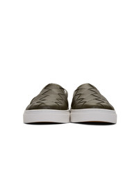olivgrüne geflochtene Slip-On Sneakers aus Leder von Bottega Veneta