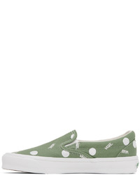 olivgrüne gepunktete Slip-On Sneakers aus Segeltuch von Vans