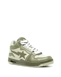 olivgrüne hohe Sneakers aus Leder von A Bathing Ape