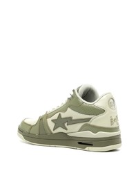 olivgrüne hohe Sneakers aus Leder von A Bathing Ape