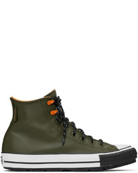 olivgrüne hohe Sneakers aus Leder von Converse