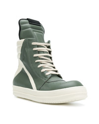 olivgrüne hohe Sneakers aus Leder von Rick Owens