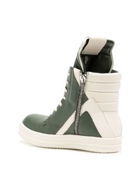 olivgrüne hohe Sneakers aus Leder von Rick Owens