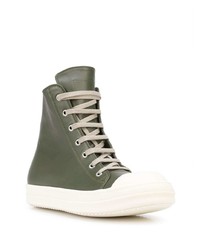 olivgrüne hohe Sneakers aus Leder von Rick Owens