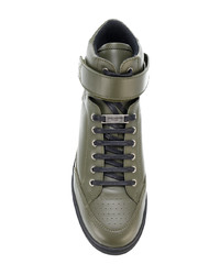 olivgrüne hohe Sneakers aus Leder von Saint Laurent