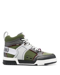 olivgrüne hohe Sneakers aus Leder von Moschino