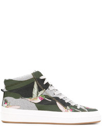olivgrüne hohe Sneakers aus Leder von Philippe Model