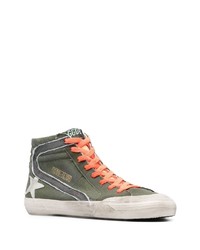 olivgrüne hohe Sneakers aus Leder von Golden Goose