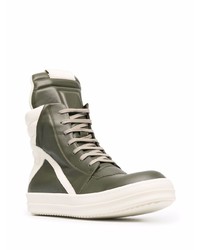 olivgrüne hohe Sneakers aus Leder von Rick Owens