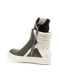 olivgrüne hohe Sneakers aus Leder von Rick Owens