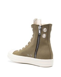 olivgrüne hohe Sneakers aus Segeltuch von Rick Owens