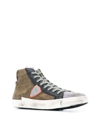 olivgrüne hohe Sneakers aus Wildleder von Philippe Model Paris