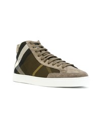 olivgrüne hohe Sneakers mit Schottenmuster von Burberry