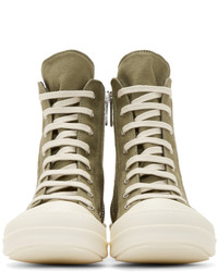 olivgrüne hohe Sneakers von Rick Owens