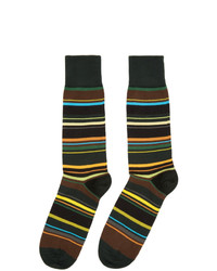 olivgrüne horizontal gestreifte Socken von Paul Smith